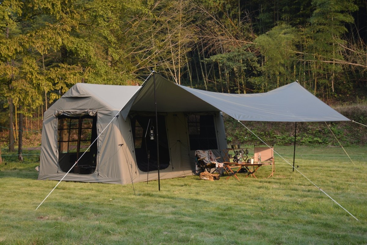 9.8 x13ft with canopy, Inflatable Camping Tents with Hand Pump, Air Glamping Tents, Easy Setup Waterproof and Windproof Blow up Tent Army Green - HomeDIYer
