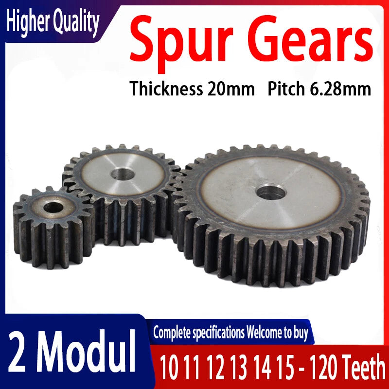 2 Modul 45# Steel Spur Gears Pinion Gear Thick 20mm 10 - 120 Teeth For 3D CNC