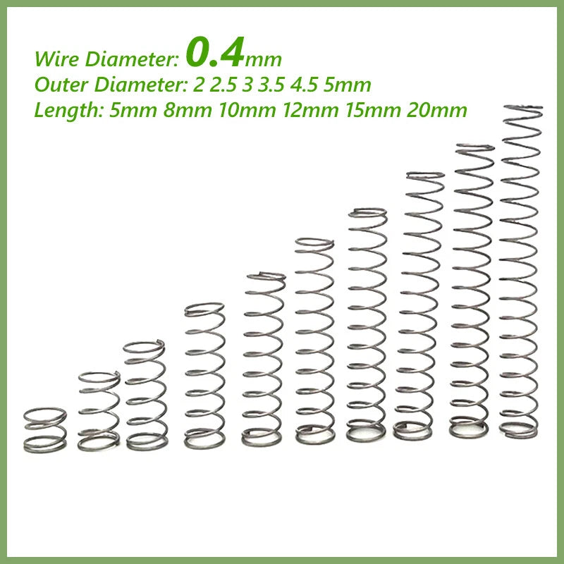 Small Pressure Compression Springs Spring 0.4mm Wire 5-25mm Long Various Sizes