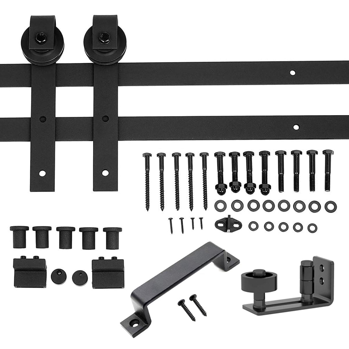 6.6FT Heavy Duty Sturdy Sliding Barn Door Hardware + Adjustable Floor Guide Wall Mount Roller + Pull Handle, J Shape Hangers, Smoothly and Quietly, Easy to Install, Fit 24" - 36" Width Door - HomeDIYer