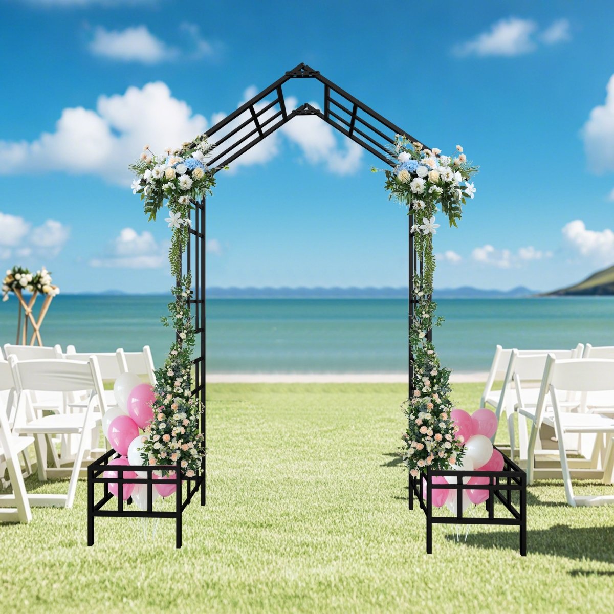 Metal Garden Arch with Adjustable Width W68.11''~W94.29'' Climbing Plants Support Rose Arch Outdoor Black - HomeDIYer