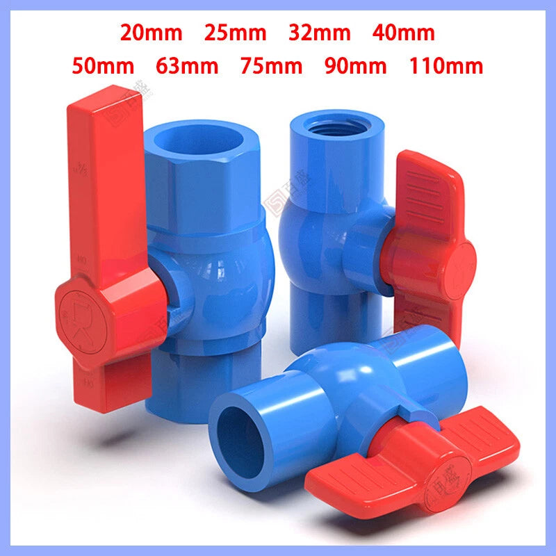 PVC Pipe Fittings 20mm-110mm Ball Valve Socket Solvent Weld-Female Thread Blue