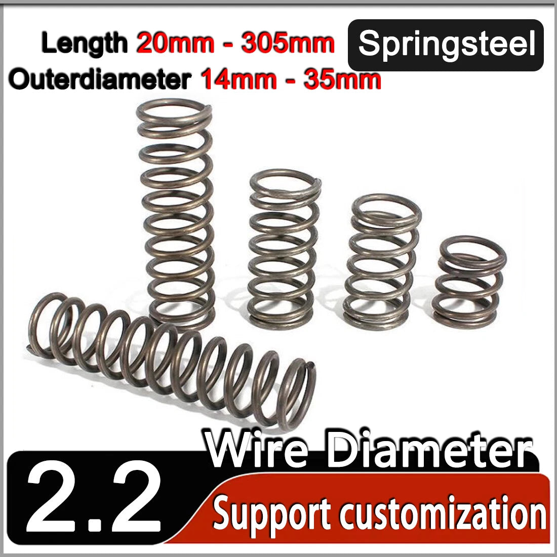 Compression Spring 2.2mm Wire Dia Springsteel Pressure Coil Springs All Lengths