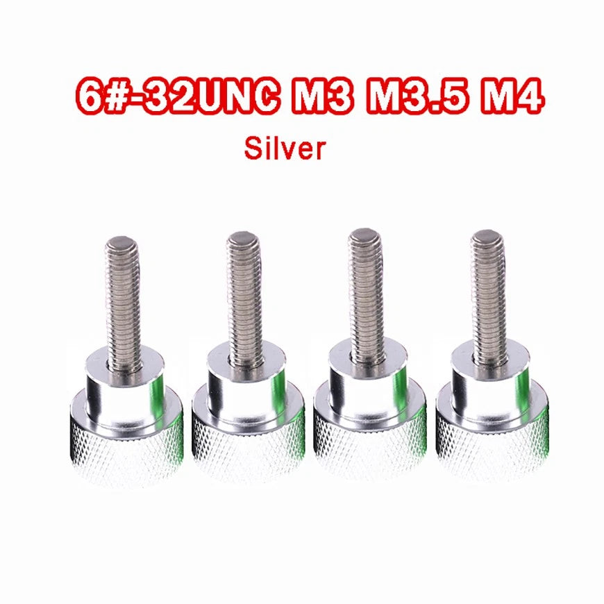 6#-32 M3 M3.5 M4 Knurled Thumb Screws Aluminum + Stainless Thumbscrew Bolt Silve