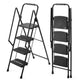 Four step ladder, lightweight folding four step stool, wide anti slip pedal and safety handle, sturdy steel ladder, multi-purpose step ladder, suitable for home, kitchen, and office elevators