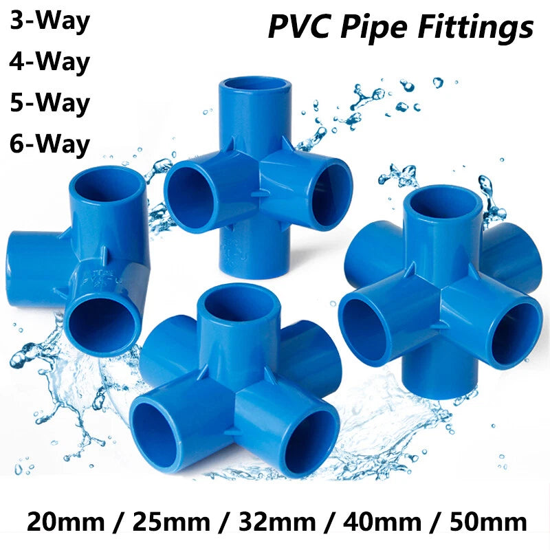 PVC 3 4 5 6-Way Elbow Connector Coupling Pipe Fittings Dia 20 25 32 40 50mm Blue