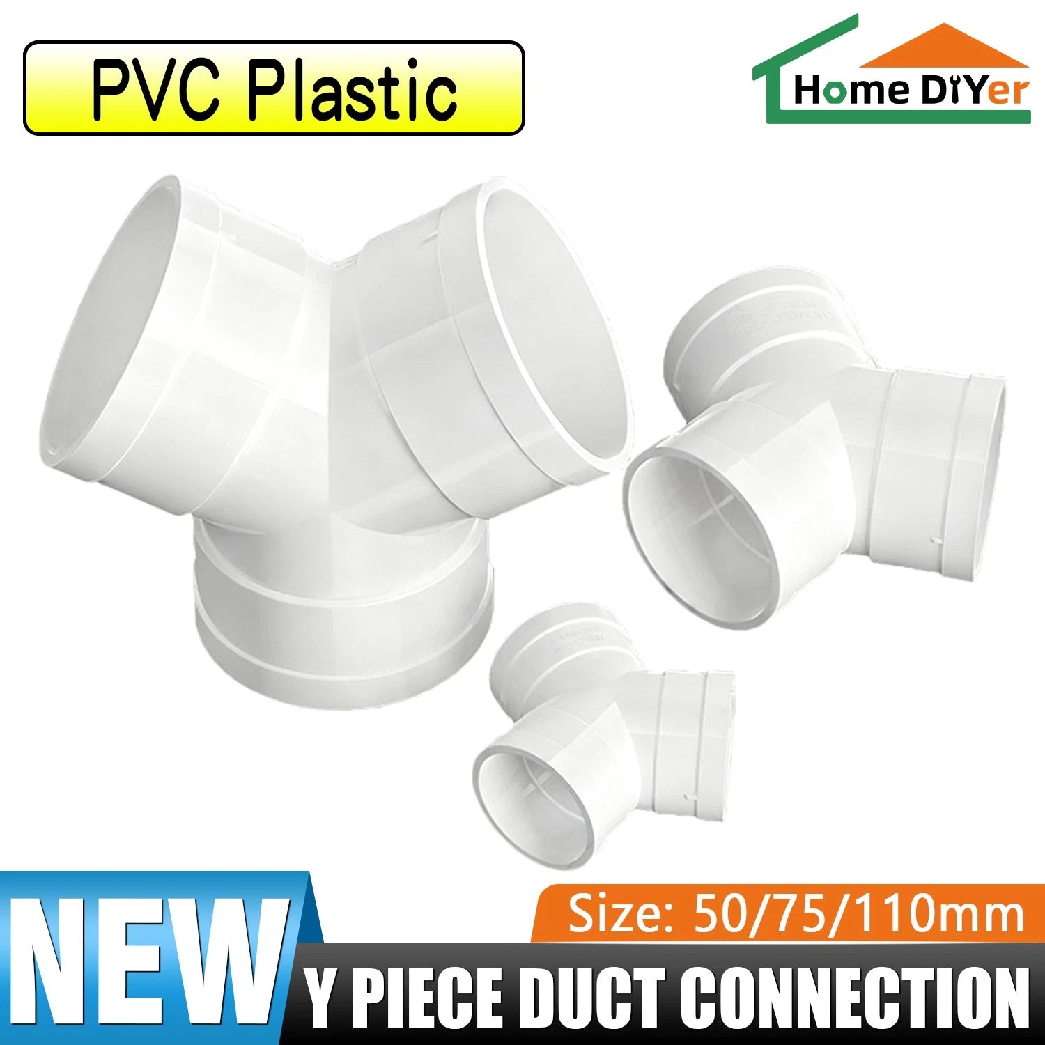 PVC Y Piece Ducting Ventilation Tube Connection Extractor Fan Vent Pipe Fittings