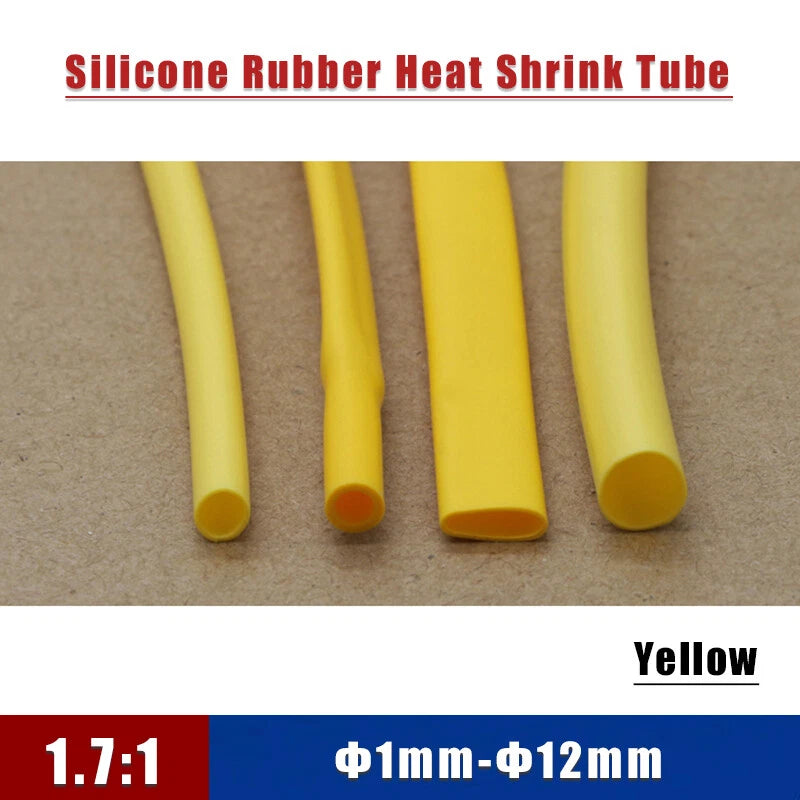 Yellow Silicone Heat Shrink Tubing 1.7:1 Ratio, 200°C Rated — 1mm to 12mm
