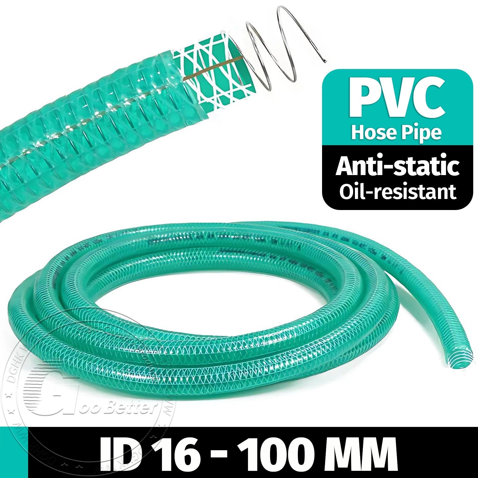Braided Wire Reinforced Flexible PVC Hose Pipe — Water & Fuel Transfer, Green