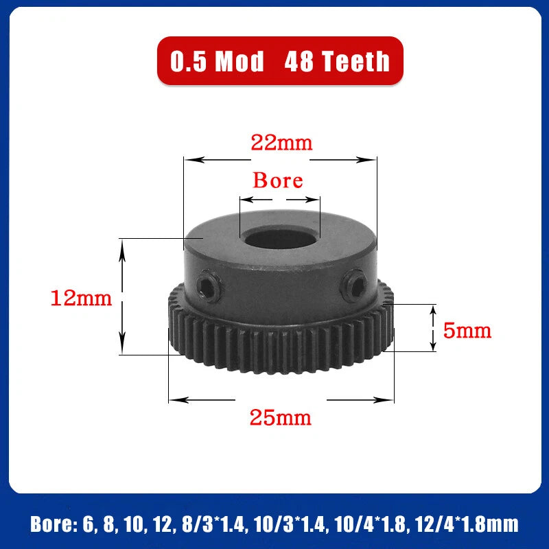 0.5 Mod 48 Teeth Spur Gears Transmission Gear With Step Motor Gears 45# Steel