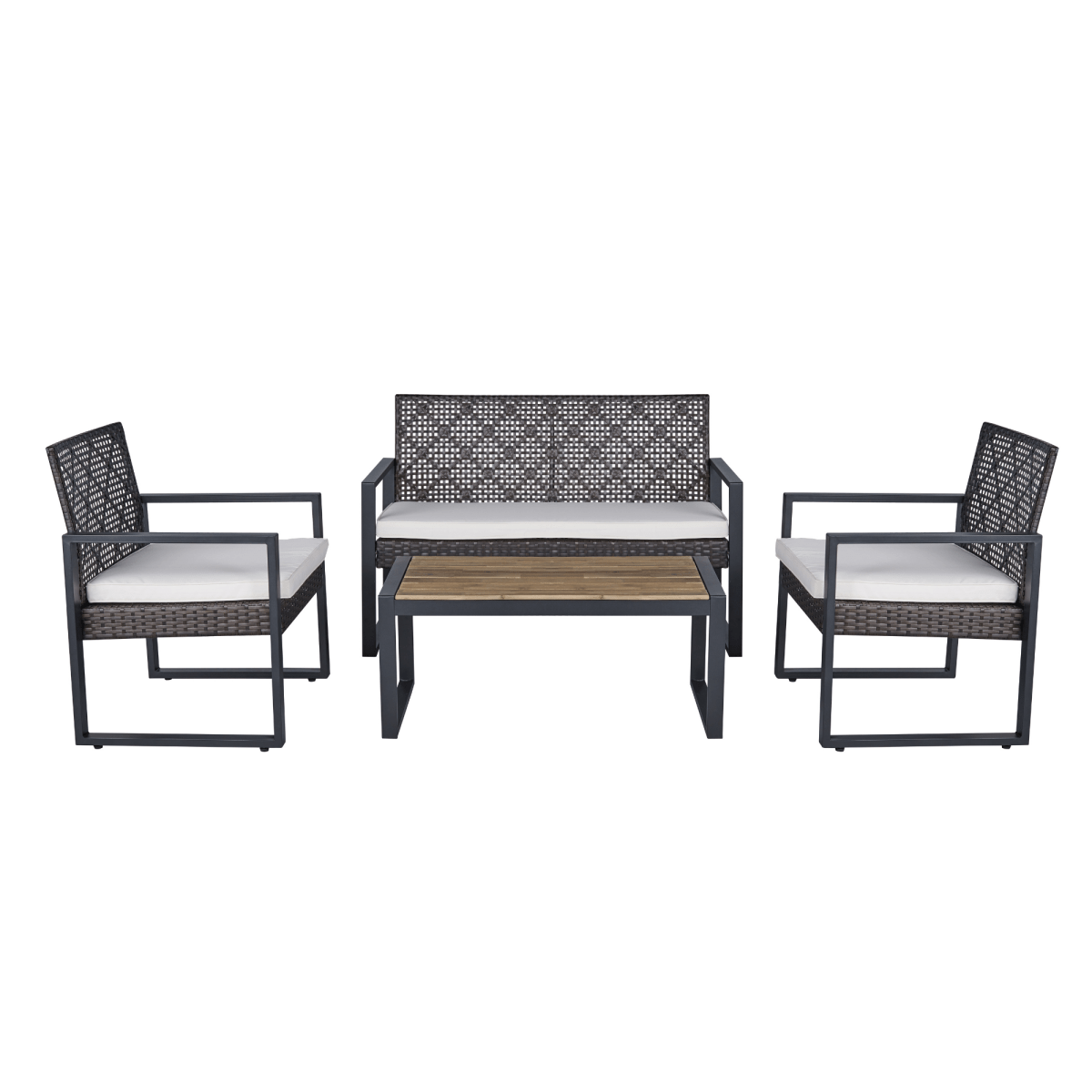 4 - Piece Patio Furniture Set Outdoor Balcony Porch Garden Backyard Lawn Furniture Acacia Wood Table Top, Morden Brown and Beige Cushion - HomeDIYer