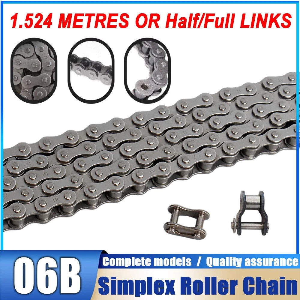 Carbon Steel 06B Roller Chain Quality Simplex - 1.524 METRES OR Half/Full LINKS