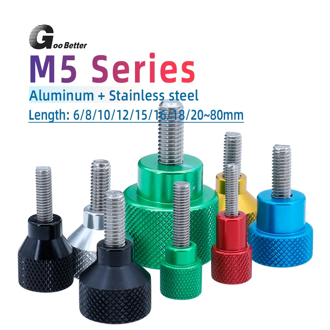 Aluminum+Stainless Steel Knurled Thumb Screws Hand Grip Knob Bolts M6 Step Bolt