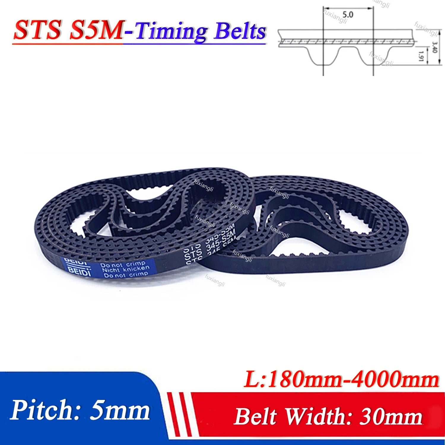 S5M Timing Belt 5mm Pitch 30mm Wide Closed Loop Rubber Synchronous Belt for CNC