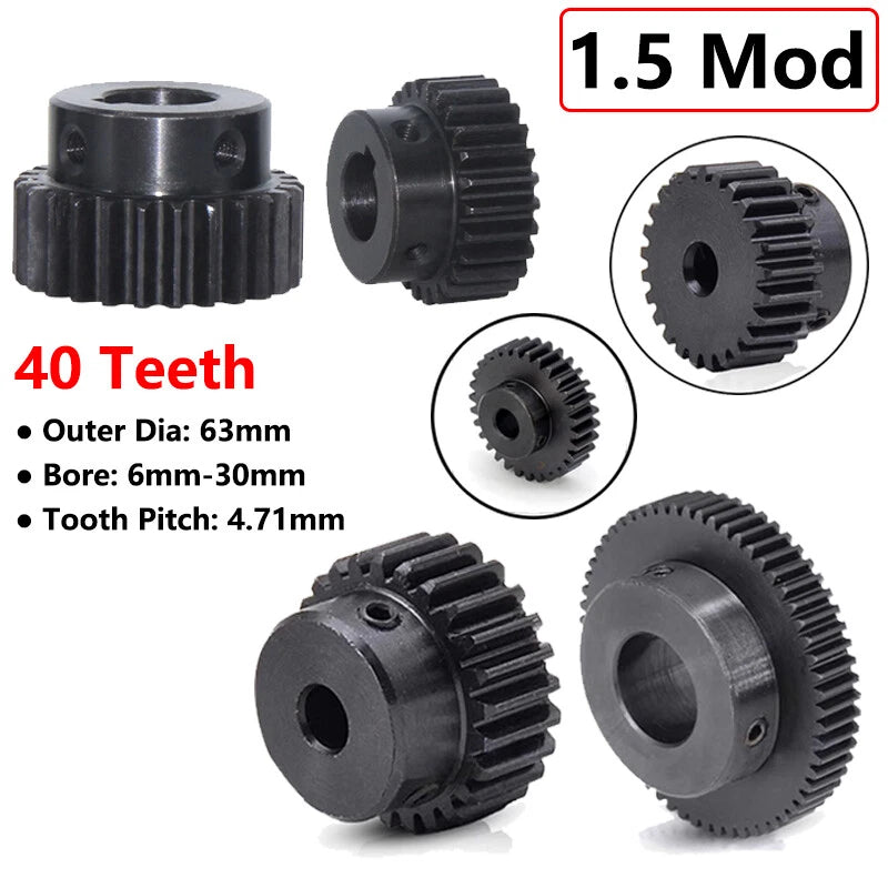 1.5Mod 45# Steel Spur Gear 40 Teeth Bore 6-30mm Pinion Gear With Step Motor Gear