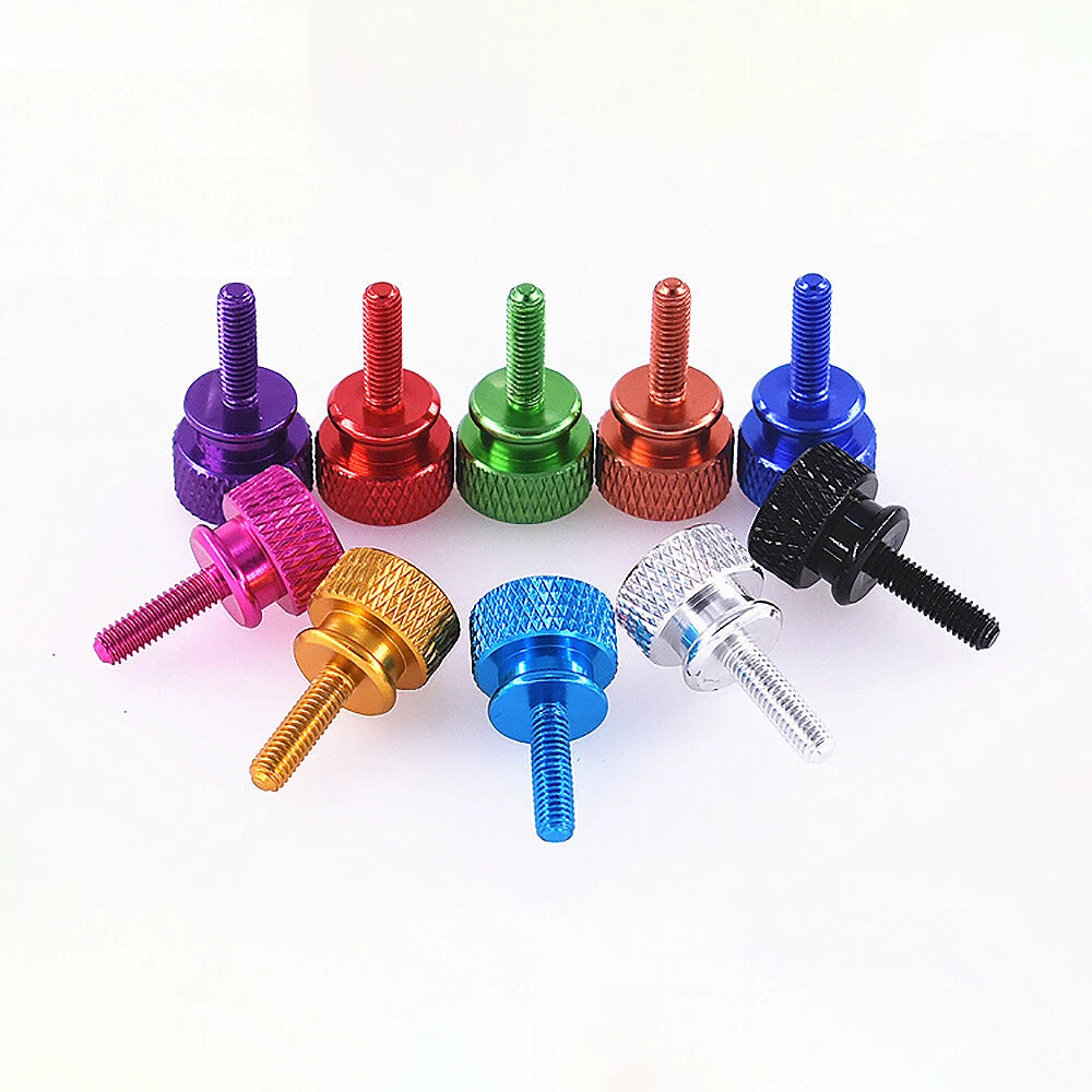 M3.5x10mm Aluminium Knurled Thumb Screws for PC Case — Colorful Flat Head Computer Screws