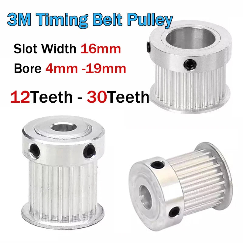 3M 12-30 Teeth Timing Belt Pulley Slot Width 16mm Bore 4-19mm For CNC 3D Printer