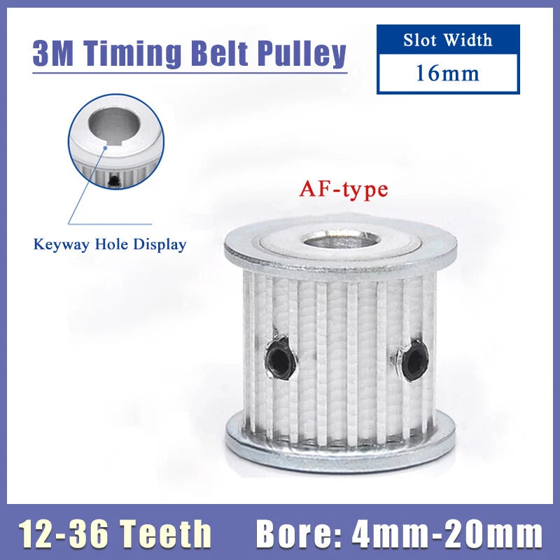 3M Timing Belt Pulley 12T-36T AF Type Synchronous Wheel Bore 4mm-20mm Width 16mm