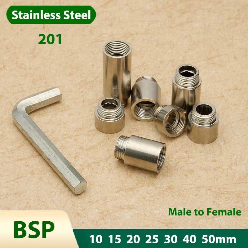 201 Stainless Steel BSP Extension Connector Pipe Fitting – Male to Female Adapter