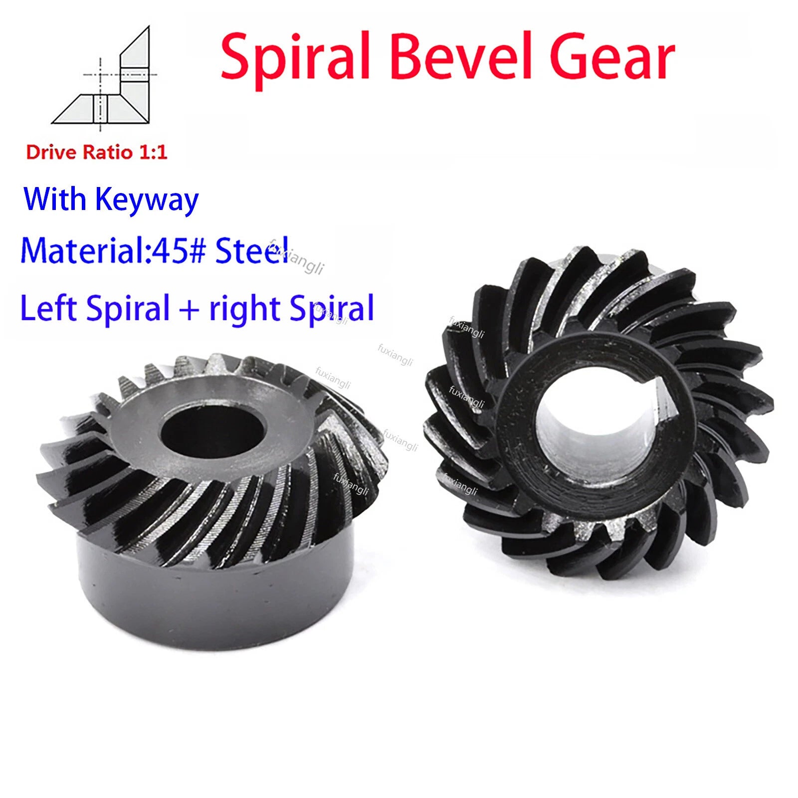 Spiral Bevel Gears 1.5/2 Modulus 90° 1:1 Pairing With Keyway,Left + right Spiral