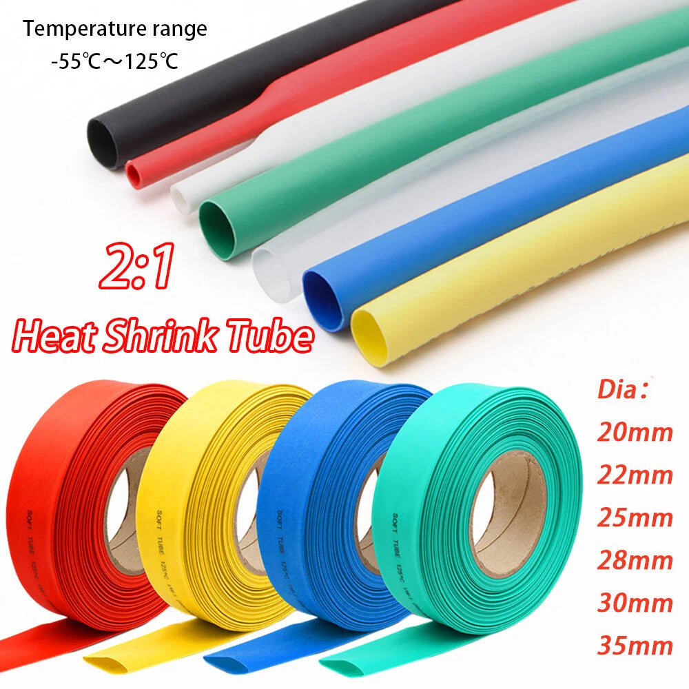 2:1 Heat Shrink Tubing – Electrical Wire Sleeving, 20mm to 35mm, Multiple Colors