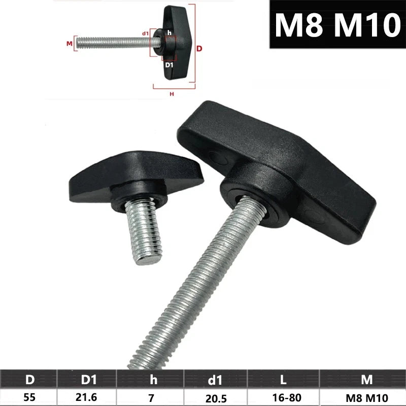 Tee Wing Knobs Thumb Screws M8 M10 Standard Male Thread Plastic T Knobs D=55mm