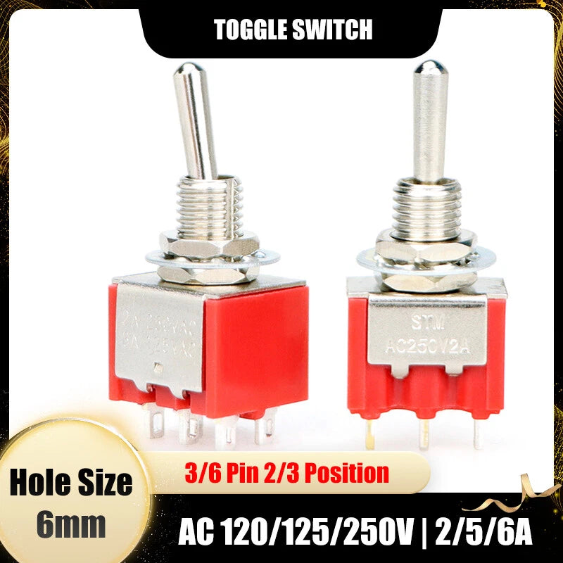 Toggle Switch 3/6 Pin, 2/3 Position, 120/250VAC — Car, Boat & Marine Panel