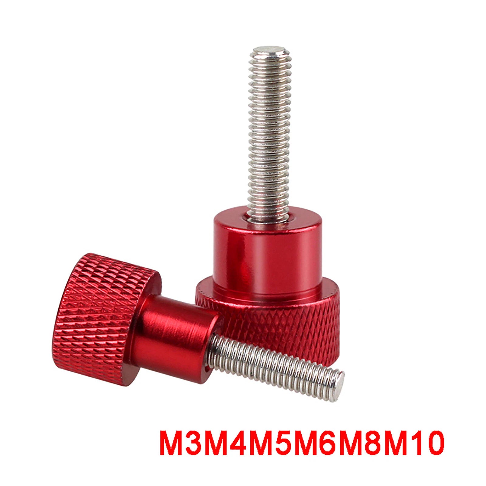 Red M3/4/5/6/8/10 Knurled Thumb Screws, Aluminum Handle + Stainless Thread Rod