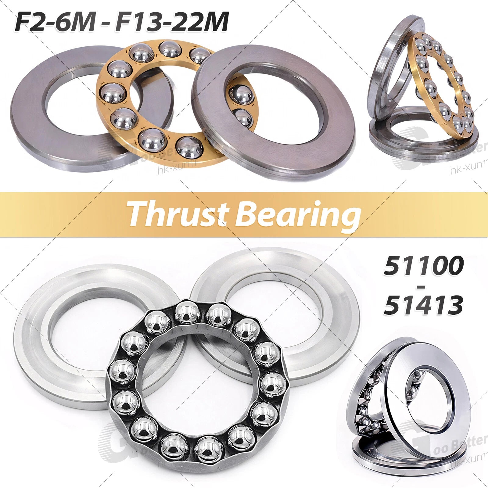 Plane Axial Ball Bearing Thrust Bearings F2-6M - F13-22M- 51100 - 51413 Series