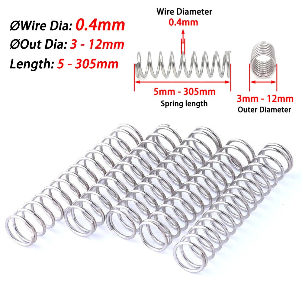 Compression Spring Wire Dia 0.4mm 304 Stainless Steel Pressure Spring 5mm-305mm