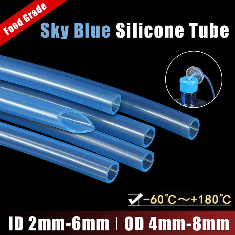 Food Grade Silicone Tubing Sky Blue — Flexible Hose Pipe 2mm to 6mm ID