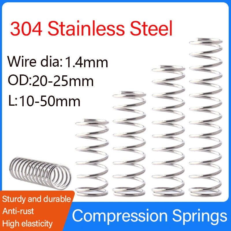 Compression Springs Wire Dia 1.4mm OD 20-25mm L 10-50mm 304 Stainless Steel