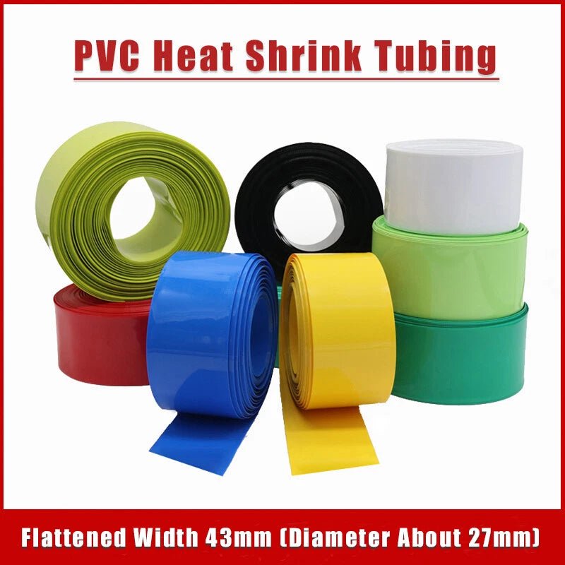 43mm PVC Heat Shrink Tubing for Battery Packs — 13 Colors, 1–50 Meter Rolls - HomeDIYer