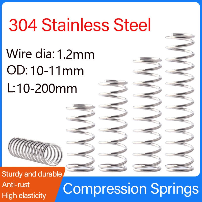 Compression Springs Wire Dia 1.2mm OD 10-11mm L 10-200mm 304 Stainless Steel