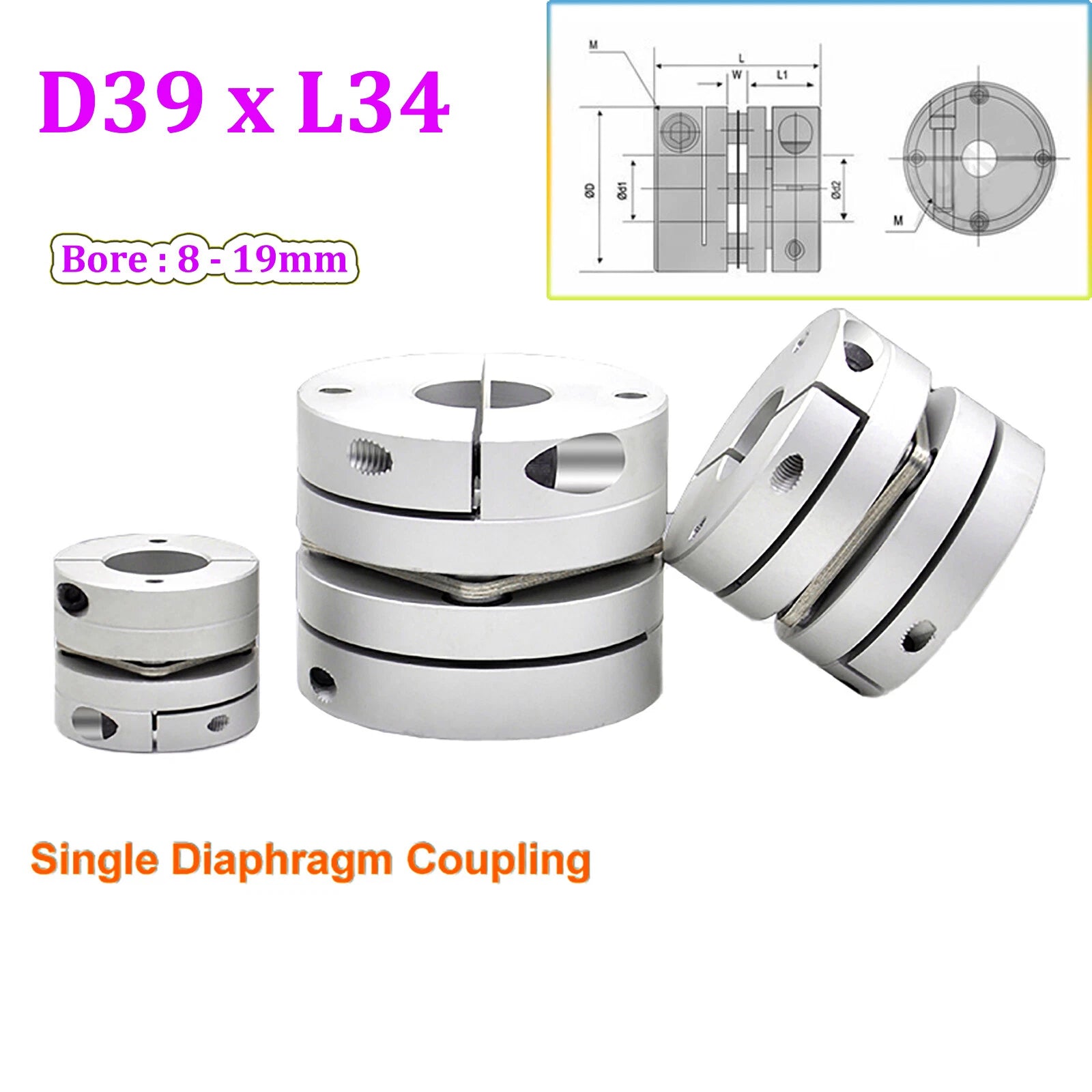 Servomotor Flexible Shaft Couplings Aluminium D39 Single Diaphragm CNC Coupler