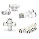 White Nylon Pneumatic Push-Fit Hose Connectors — X Shape, Y Shape, 5-Way & T Reducing
