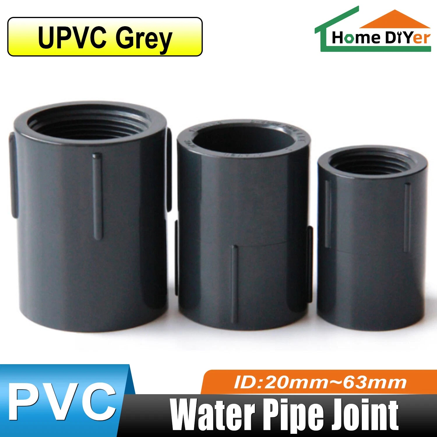 PVC Nipple Bsp Female Threaded Pressure Fittings Pipe Fitting ID 20mm~63mm Grey