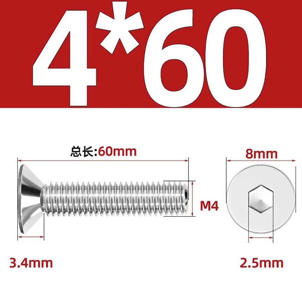 Countersunk Hex Socket Screws – A2 Stainless Steel, M2 to M16, DIN 7991, Fully Threaded