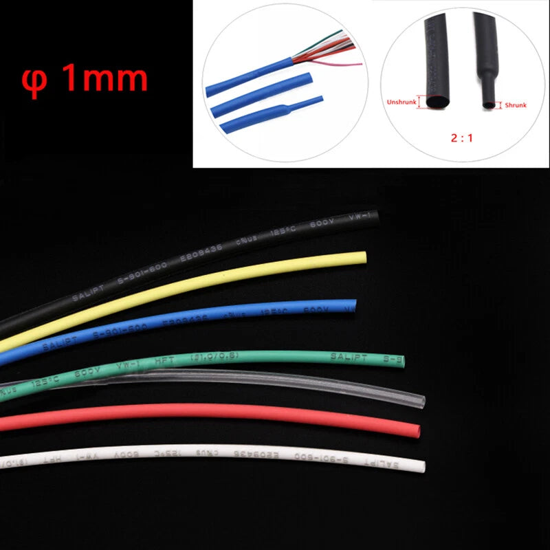 1mm Heat Shrink Tubing – 2:1 Ratio, 7 Colors, Choose Length