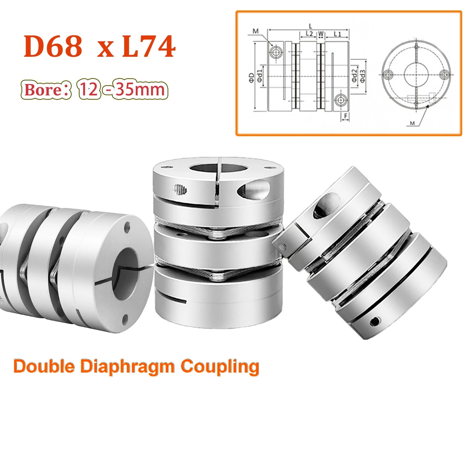 Servomotor Flexible Shaft Couplings Aluminium D68 Double Diaphragm CNC Coupler