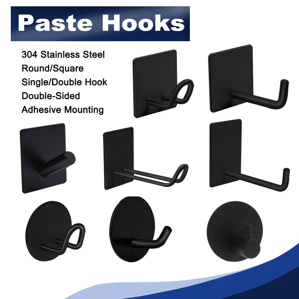 Stainless Steel Black Sticky Hooks Wall Mounted Self Adhesive Hook Round/Square