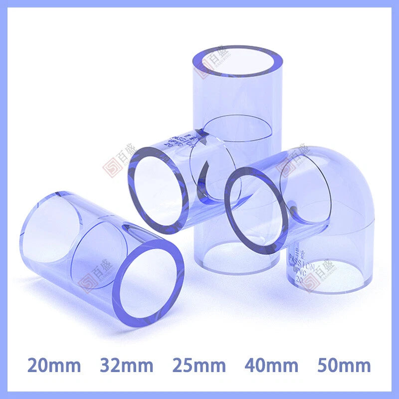 PVC Clear Water Pipe Fittings – Tee, Elbow & Straight Connectors for Fish Tank & Pond (20–50mm)