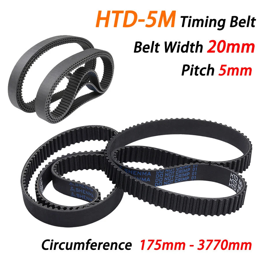 HTD 5M Timing Belt 20mm Wide Closed Loop — 175mm to 3770mm | Rubber Drive Belt for CNC, 3D Printer & Pulley Systems