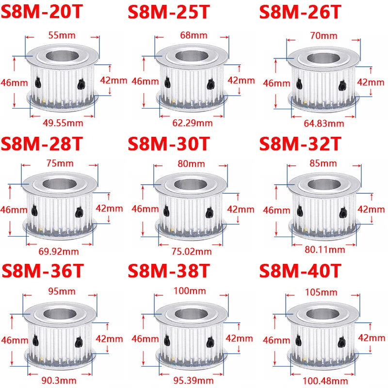 S8M Timing Belt Pulley 20T-40T Synchronous Wheel Sprocket For 40mm Width Belt
