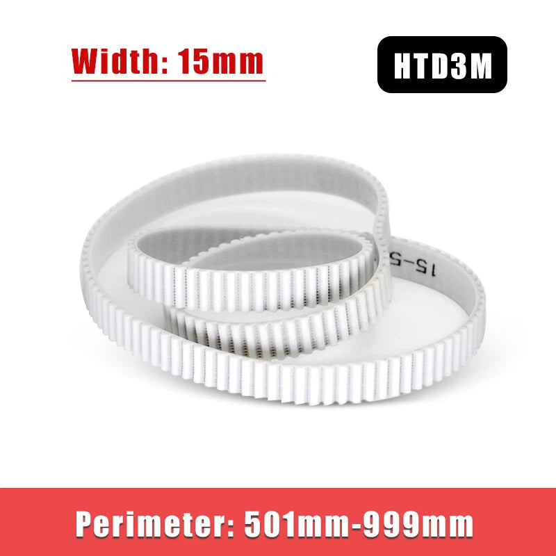 HTD3M Timing Belt 15mm Wide — PU with Steel Wire, Perimeter 501–999mm
