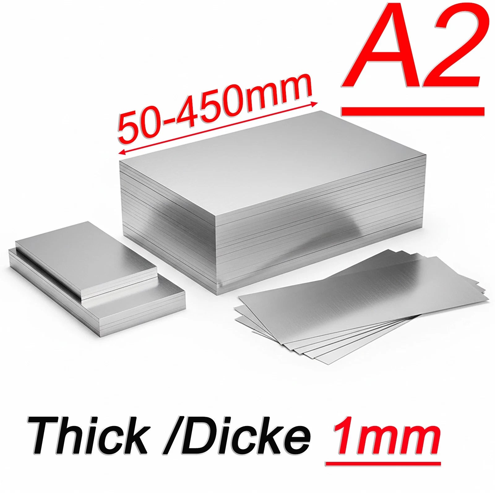 Stainless Steel Sheet Bright Polish 1mm Thick Many Size Grade A2 304 L50-450mm