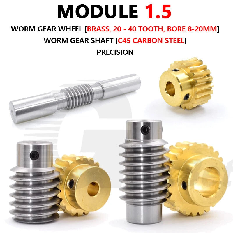 Module 1.5 Steel Worm Shaft, Brass Worm Gear Wheel 20/25/30/40 Tooth, Precision