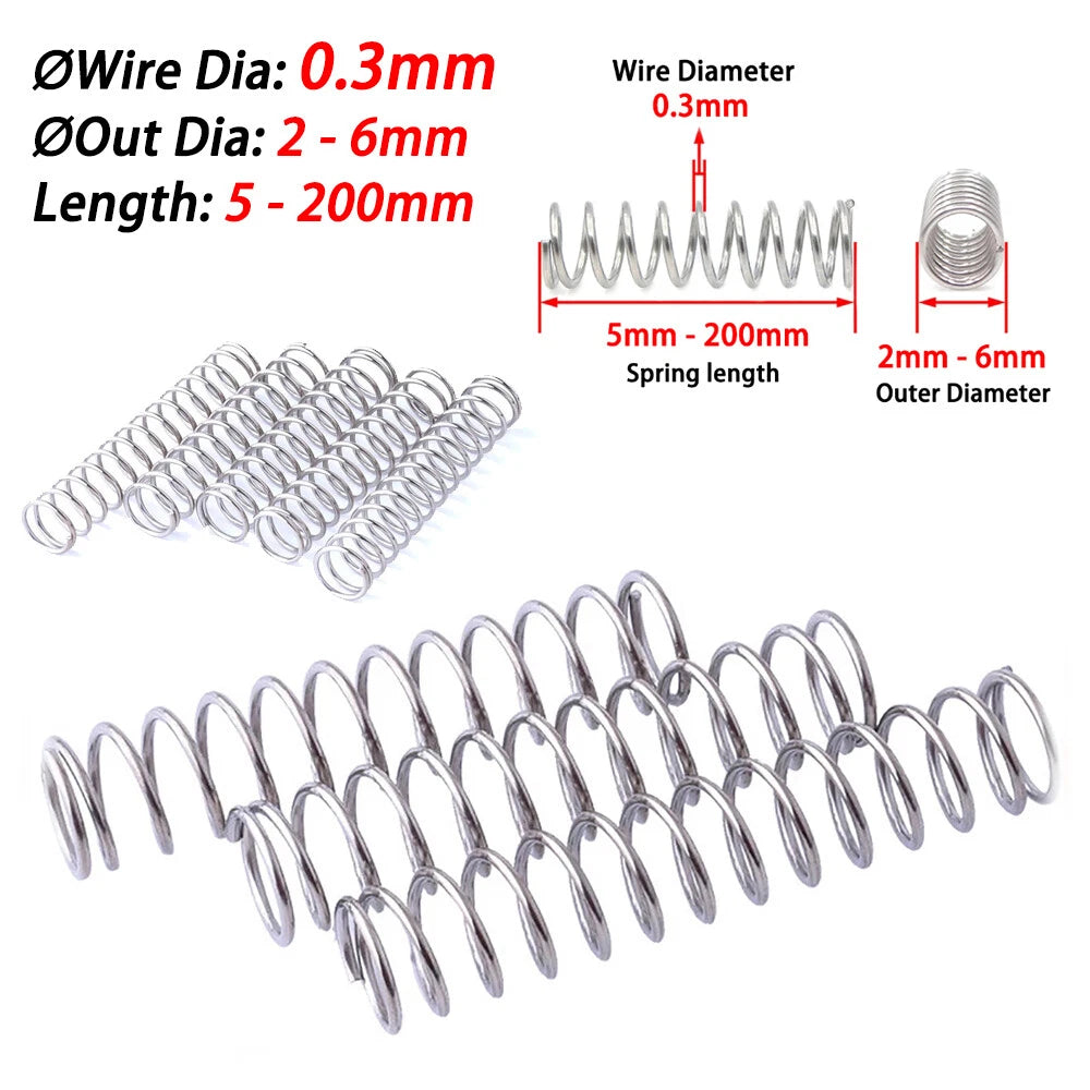 Compression Spring Wire Dia 0.3mm 304 Stainless Steel Pressure Spring 5mm-200mm