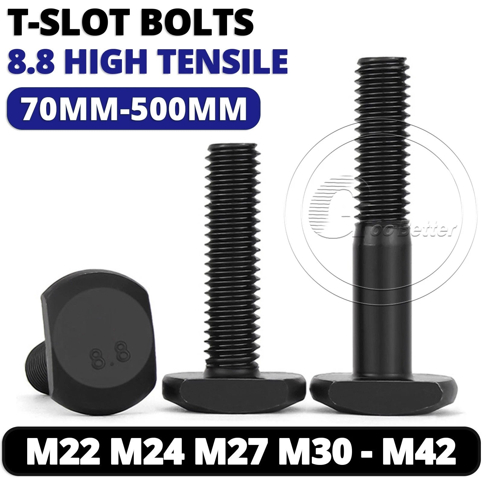 T-Slot Bolts M22 - M42 T Track Bolts 70mm to 500mm Long GRADE 8.8 HIGH TENSILE