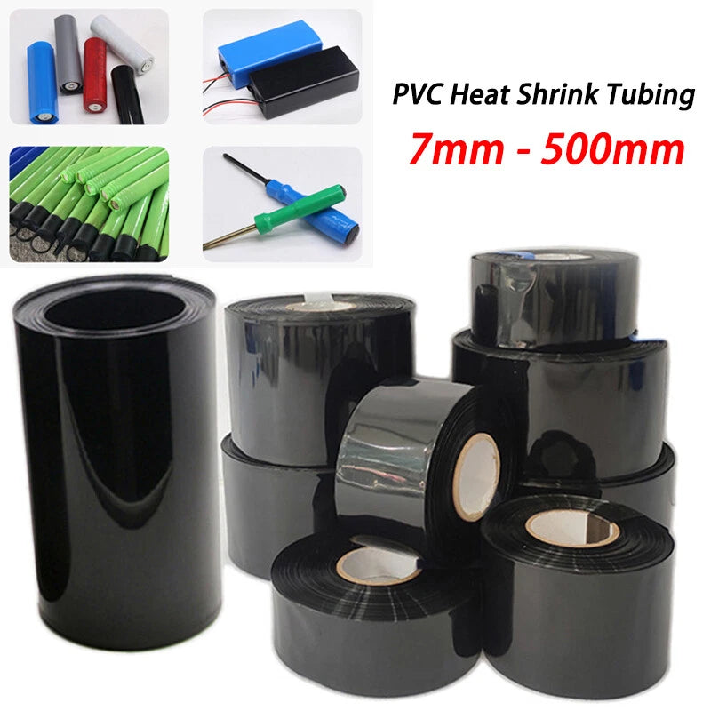 PVC Heat Shrink Tubing for RC Battery Pack, LiPO NiMH NiCd – Black, 7mm to 500mm